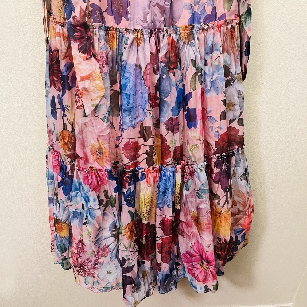 Francesca's Audrey Parks Alahna Floral Maxi Dress Pink Tie Strap Fairy Tutu Sz S - Picture 6 of 16